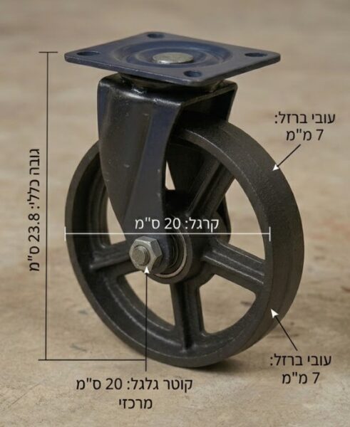 גלגל ברזל יצוק דקורטיבי – תושבת מסתובבת (Heavy-Duty Swivel Caster